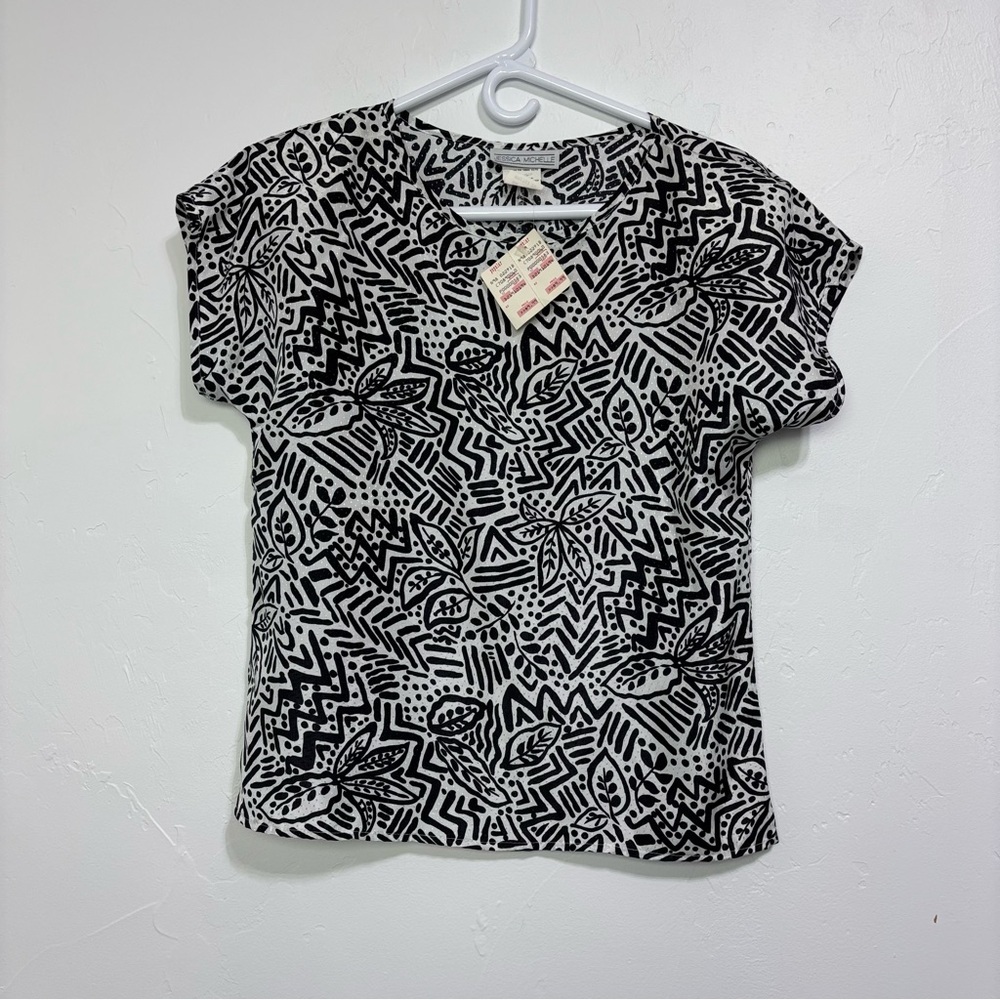 Jessica Michelle Women's Vintage Top Black White Cap Sleeve NWT USA Small